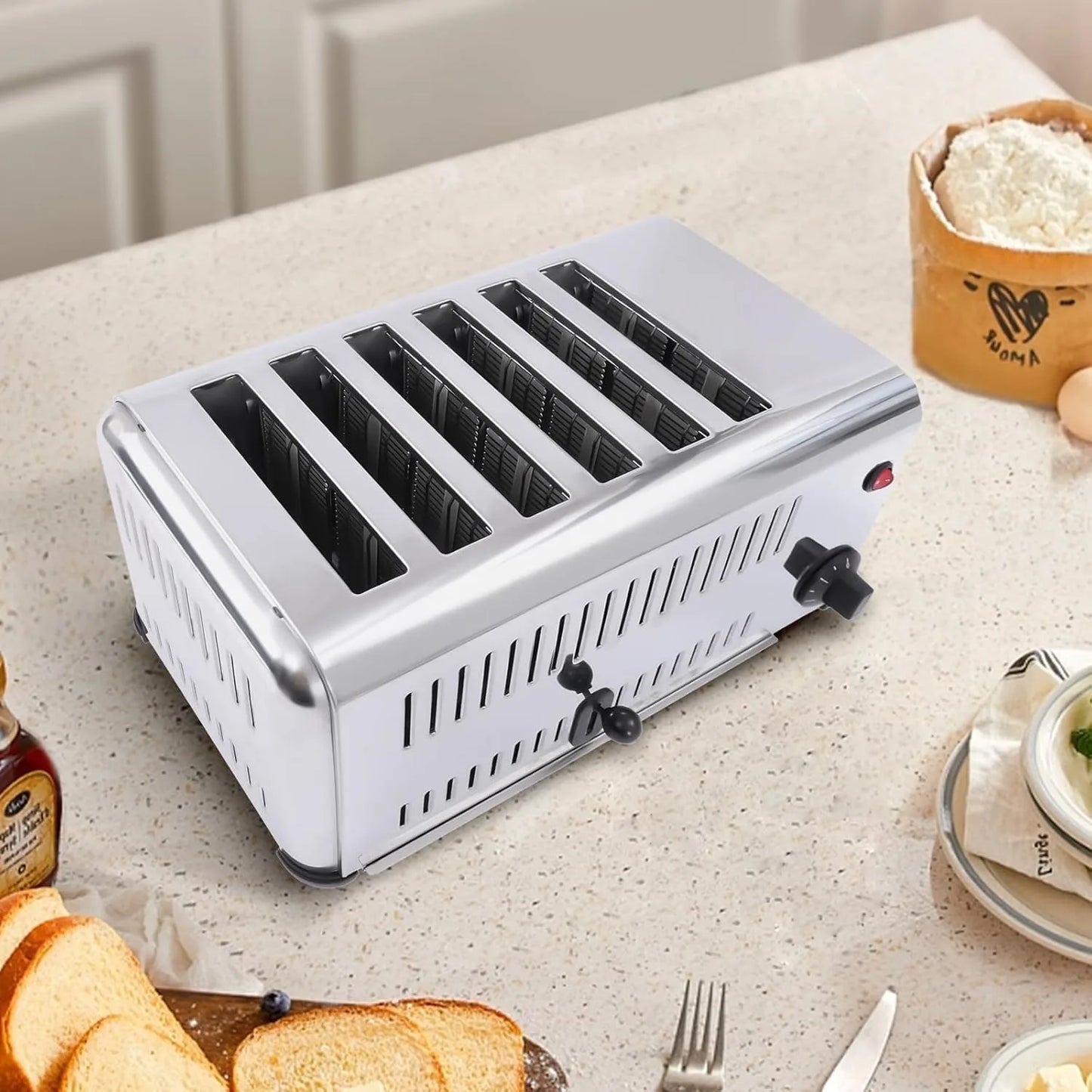 6 Slots Commercial Toaster 6 Slice Wide Slot Stainless Steel Toaster for Restaurant and Home Kitchen