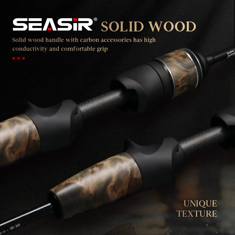 Seasir Stream Spining Baitcasting Fihsing Rods Ultralight Carbon Solid Wood Handle Fuji A+O 40T Carbon Cloth Lure Weight 1-10g
