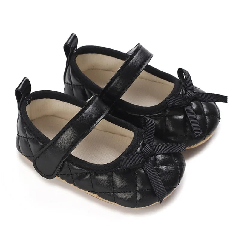 Infant Girls Sparkly Mary Jane Bowknot First Non Slip Shoes