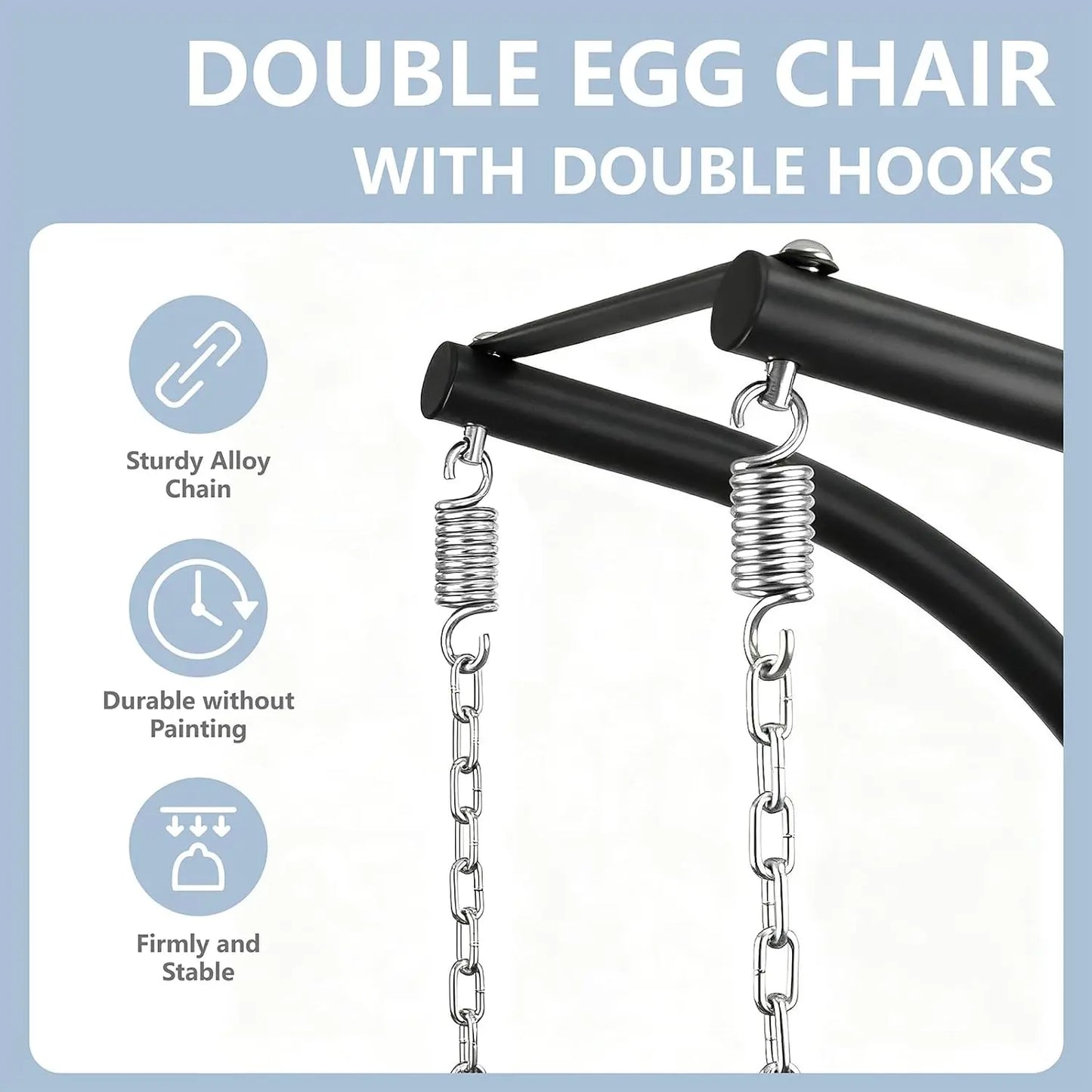 Double Egg Swing Chair With Stand Cushioned Outdoor Patio 2 Person Hammock