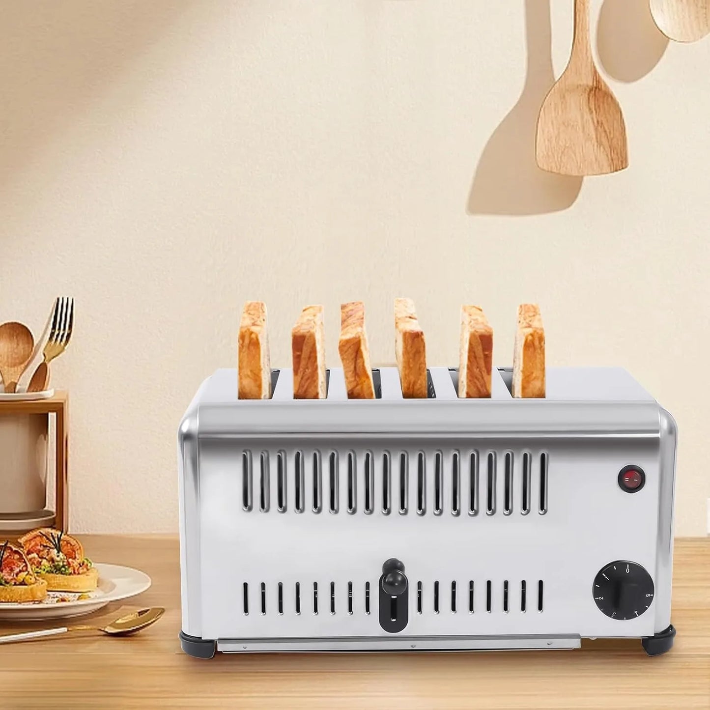 6 Slots Commercial Toaster 6 Slice Wide Slot Stainless Steel Toaster for Restaurant and Home Kitchen