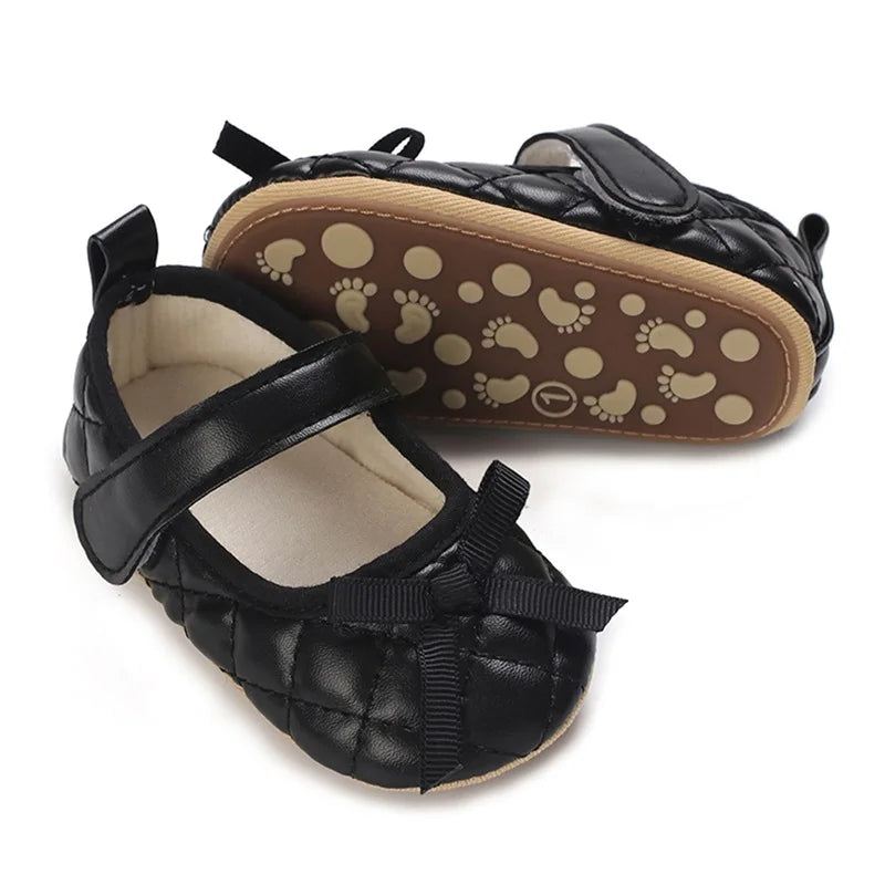 Infant Girls Sparkly Mary Jane Bowknot First Non Slip Shoes