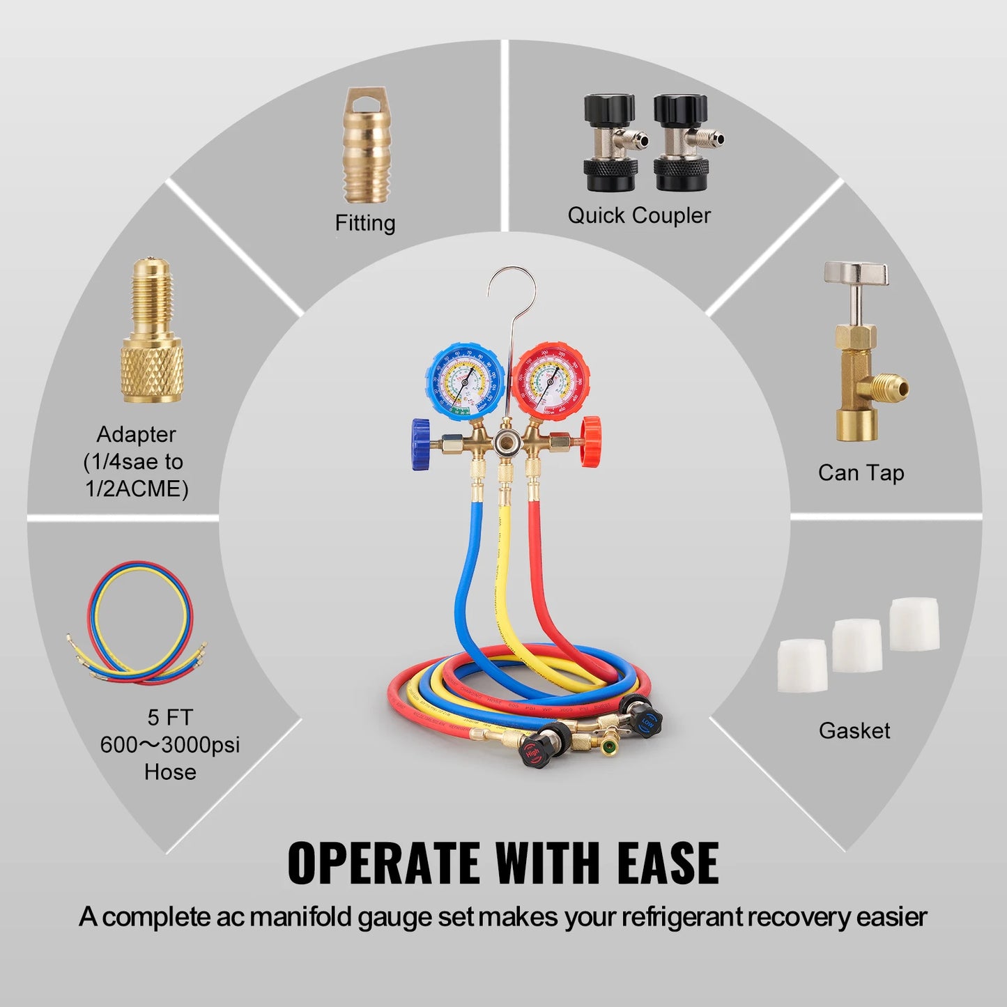 SucceBuy 3 Way AC Manifold Gauge Set For R134a R22 Auto