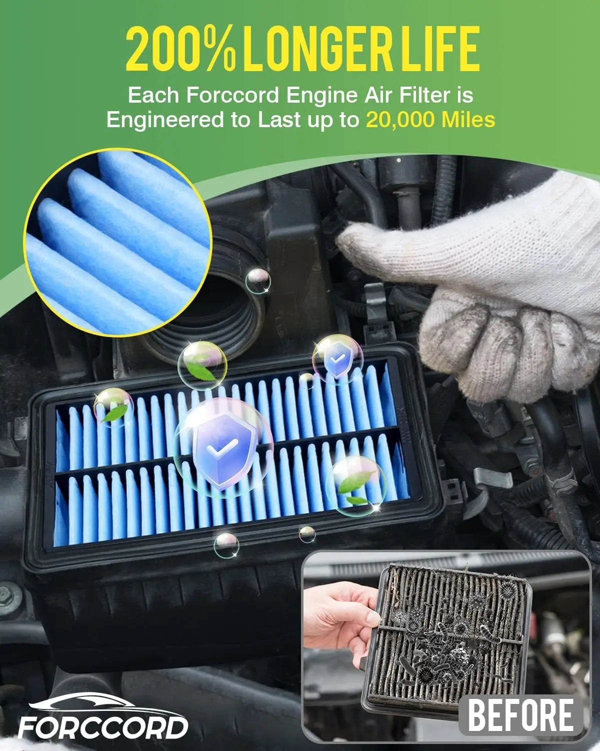 2 Pack Engine Air Filter Fits Hyundai Elantra Kona Elantra GT Veloster Kia Forte