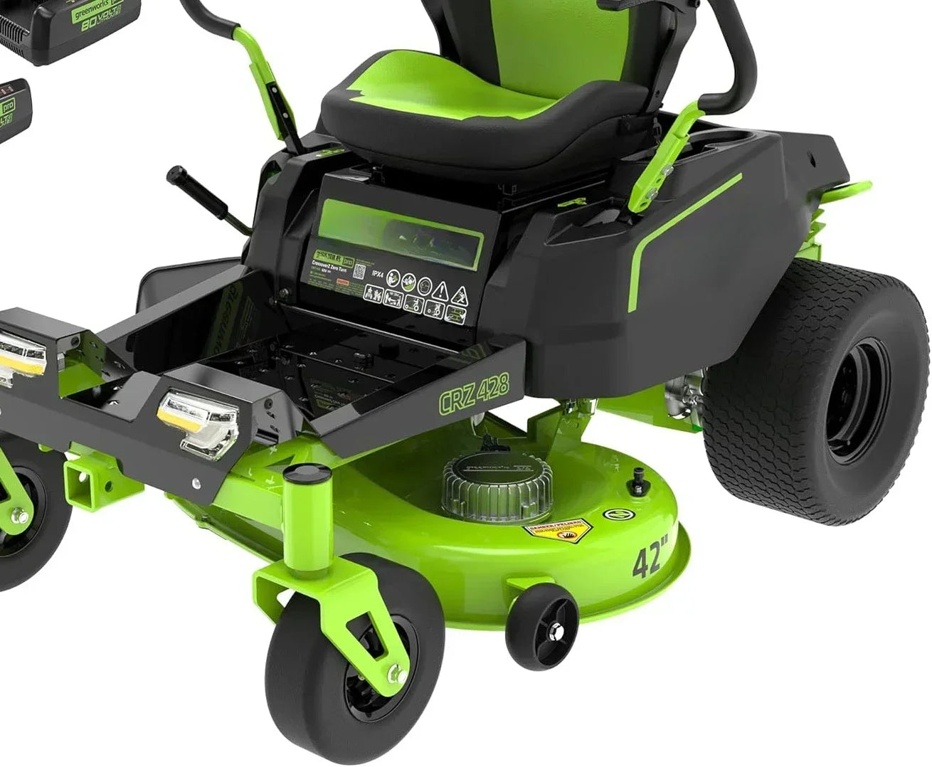 Pro 80V 42 Inch Electric Zero Turn Lawn Mower with Six 5.0Ah Batteries and Three Dual Port Turbo Chargers
