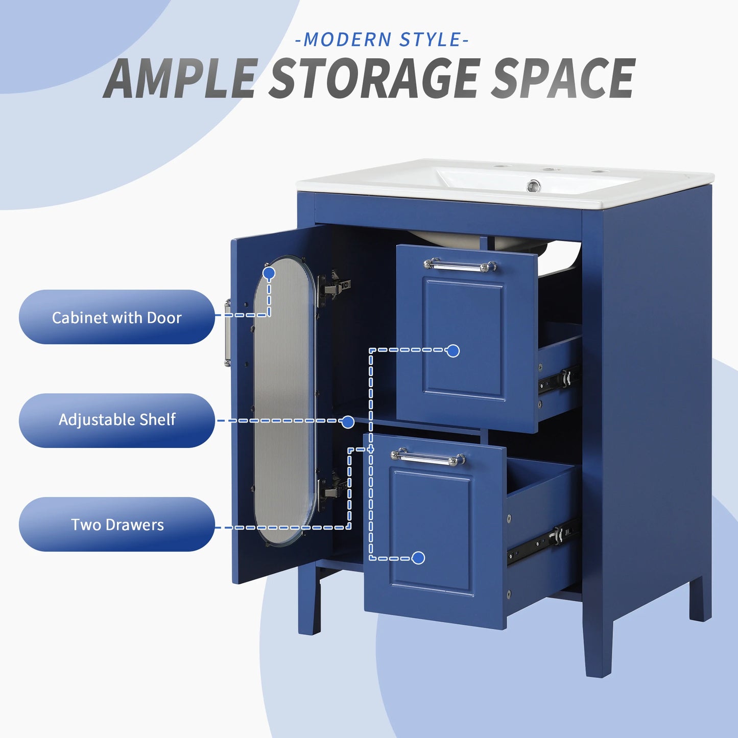 Sh Kl 24 Inch Bathroom Vanity with Sink Solid Wood and MDF Bathroom Furniture Cabinet