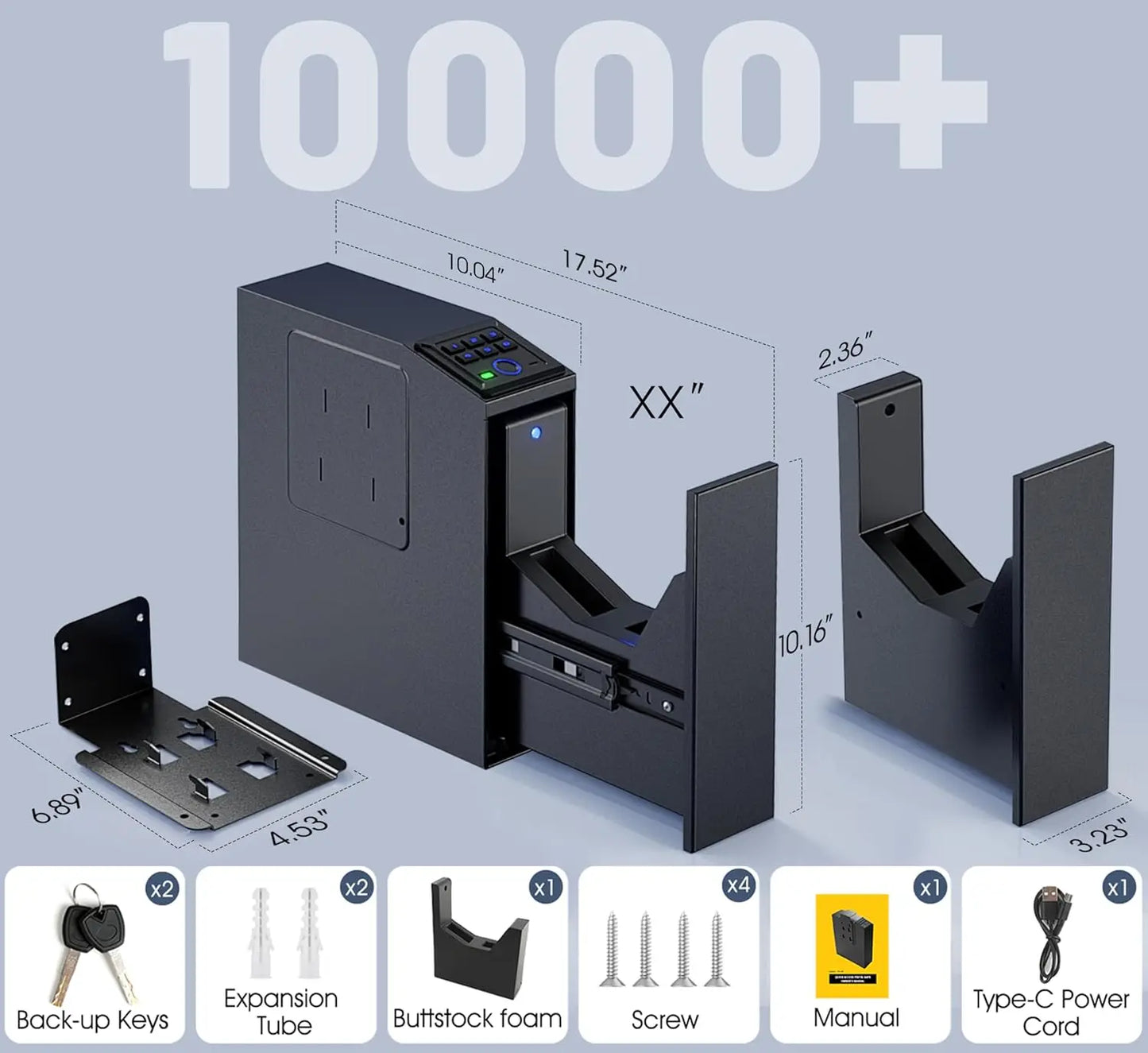 Biometric Gun Safe with Slider Design for Handgun 4 Ways to Unlock Fingerprint Key Access and PIN Code Mounted Nightstand Pistol Safe