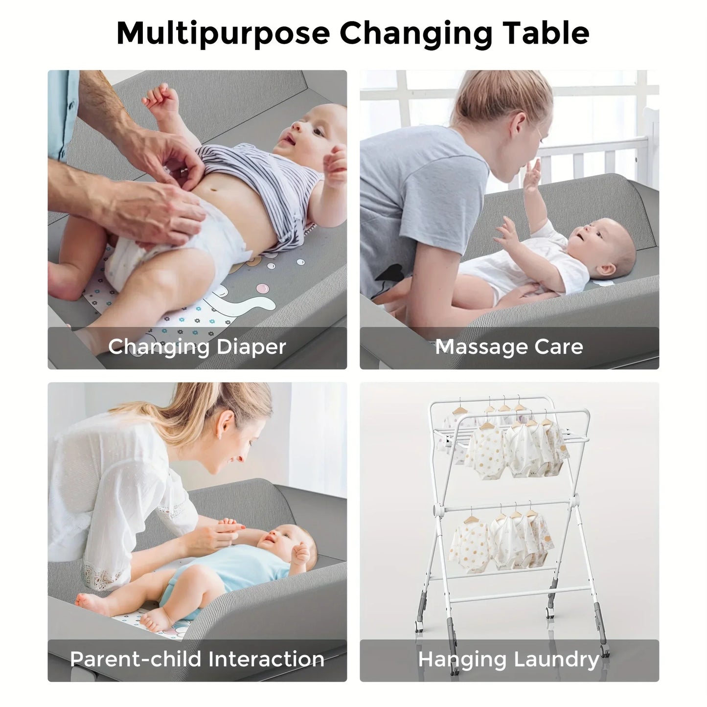 SEJOY Foldable Baby Changing Table Dresser with Wheels Bottom Rack Side Basket and Clothes Rail for Infants Portable Diaper Table