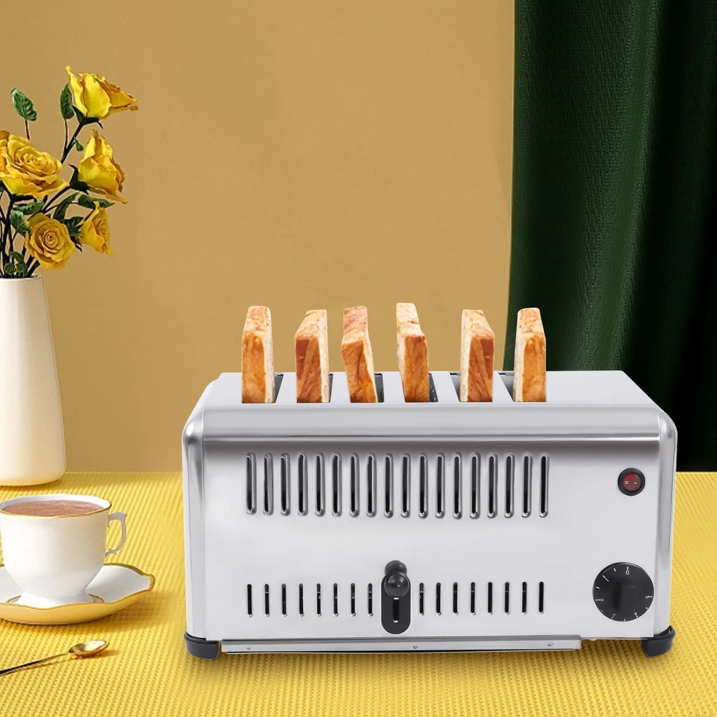 6 Slots Commercial Toaster 6 Slice Wide Slot Stainless Steel Toaster for Restaurant and Home Kitchen