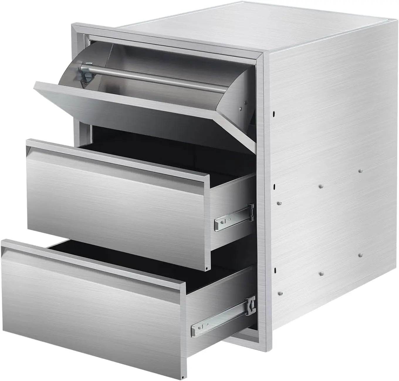 Outdoor Kitchen Drawers with Paper Towel Holder Stainless Steel Outdoor Kitchen Drawers 3 Layer Flush Mount BBQ Drawers