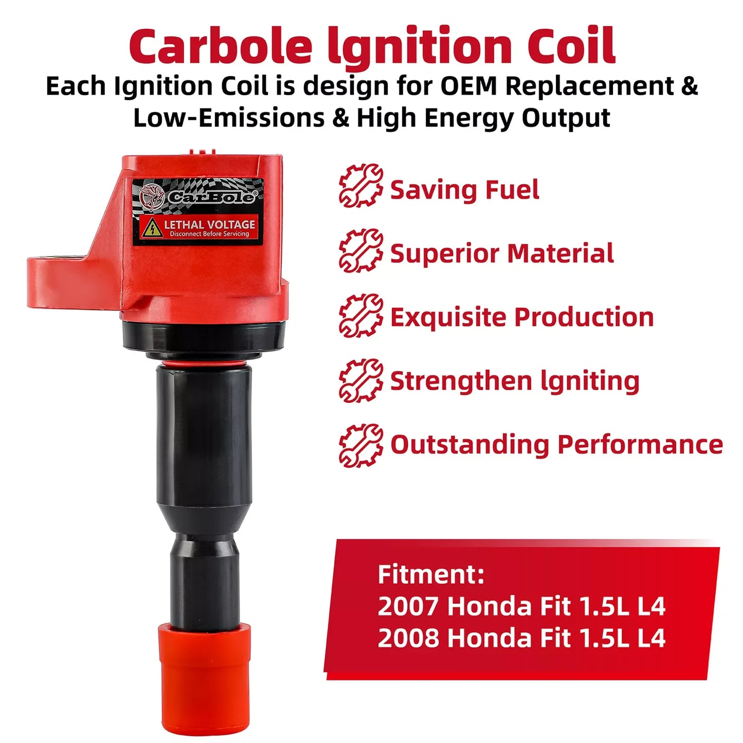Carbole 4 Pack Ignition Coil And Platinum Spark Plug For 2007 2008 Honda UF581