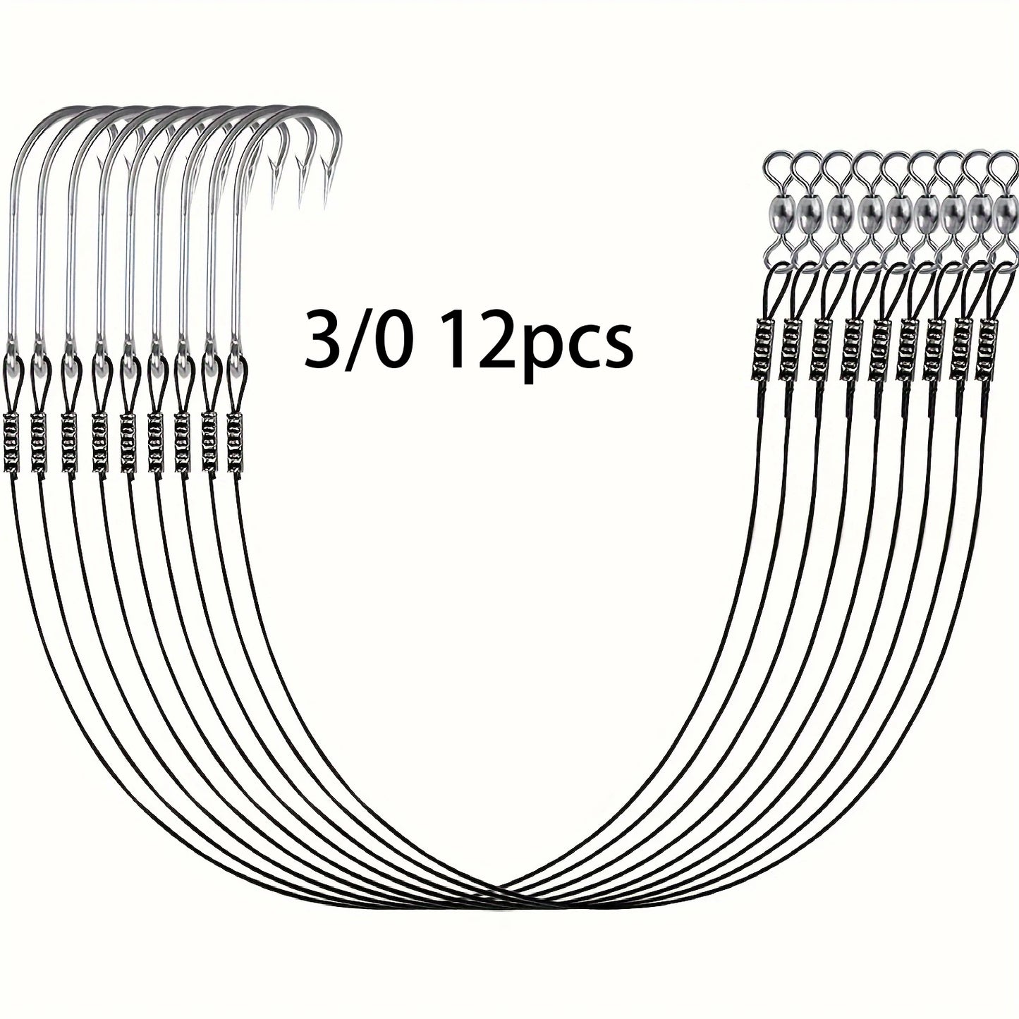 12pcsFishing Hook Rigs,Steel Leaders Long Shank Hook for Surf Fishing,Black Leader Wire O'shaughnessy Forged Hook for Freshwater