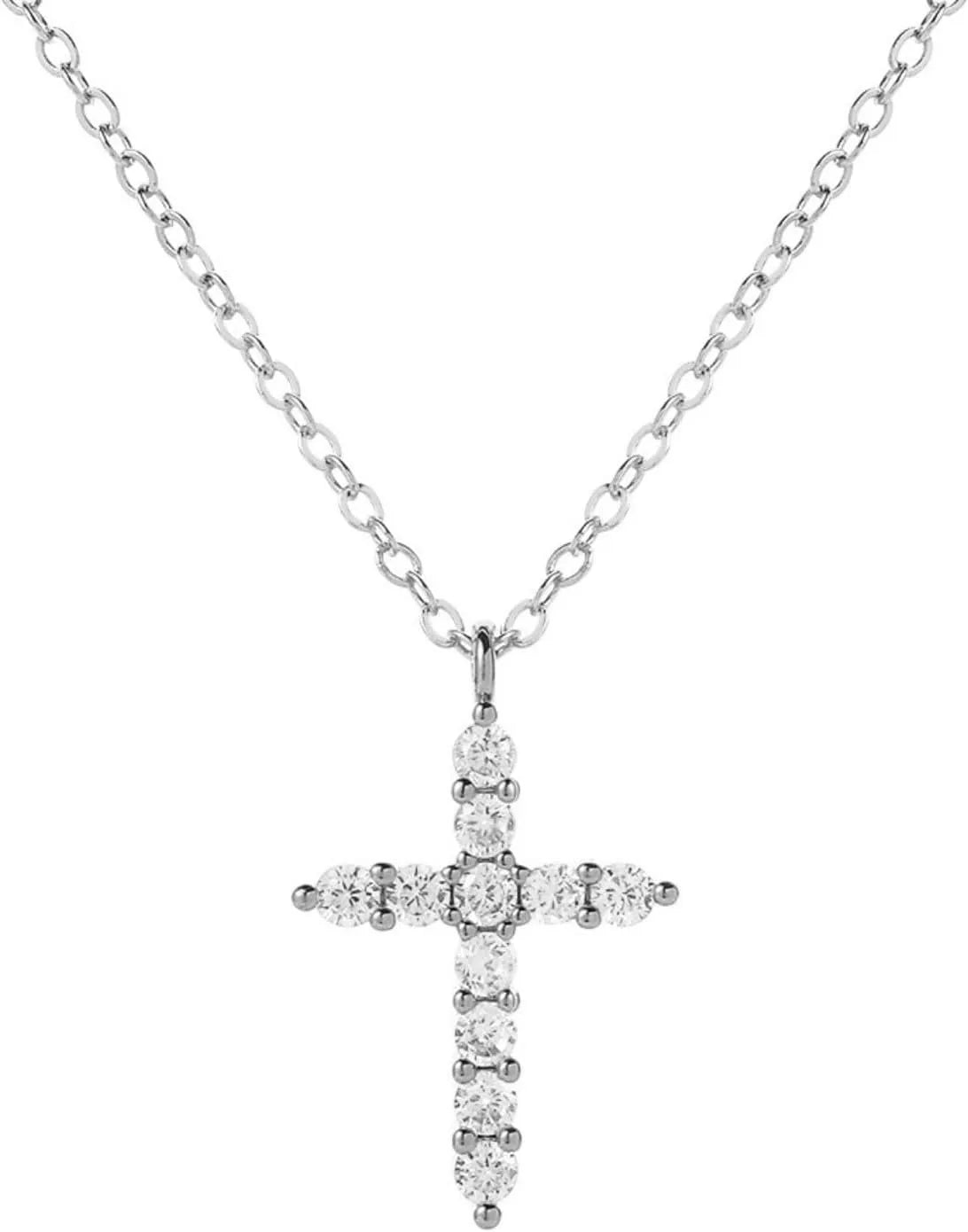 Cross Necklace for women,14K Gold Plated Cubic Zirconia Pendant Necklace Diamond Necklaces Silver/Glod Jewelry