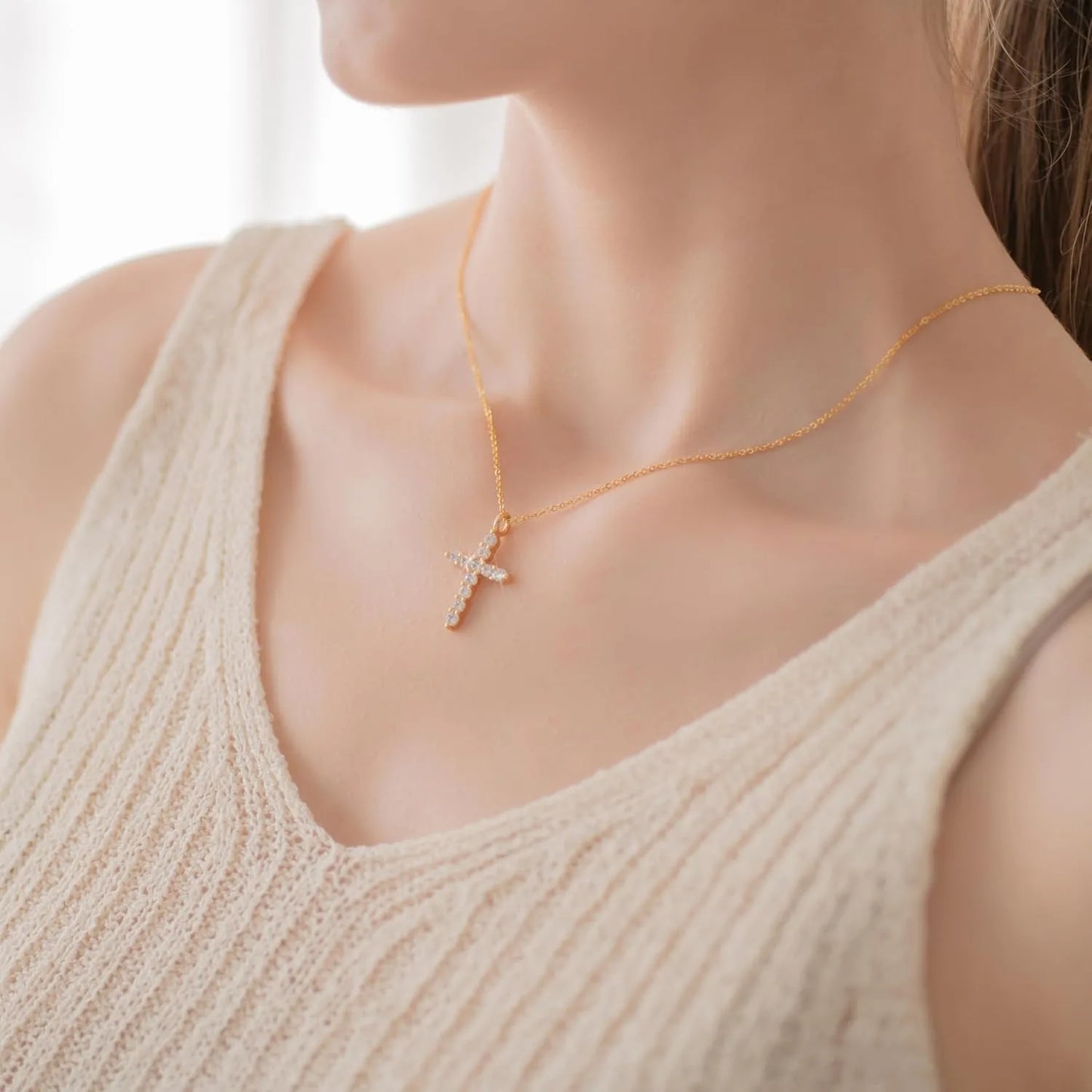14k Gold Plated Cubic Zirconia Necklaces for Women, Simple Gold Jewelry Gift Diamond, Cross Necklace for women,Layeard necklace