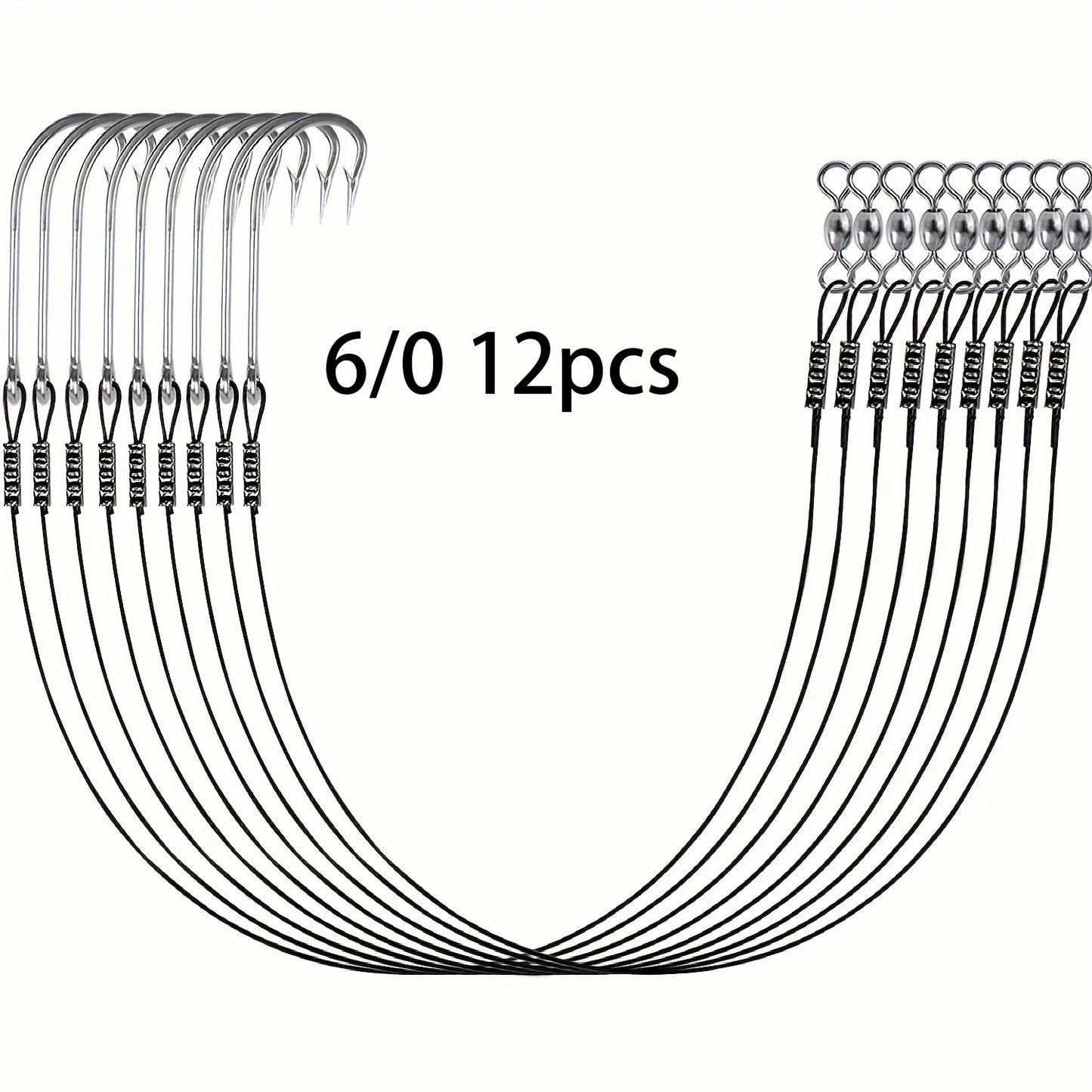 12pcsFishing Hook Rigs,Steel Leaders Long Shank Hook for Surf Fishing,Black Leader Wire O'shaughnessy Forged Hook for Freshwater