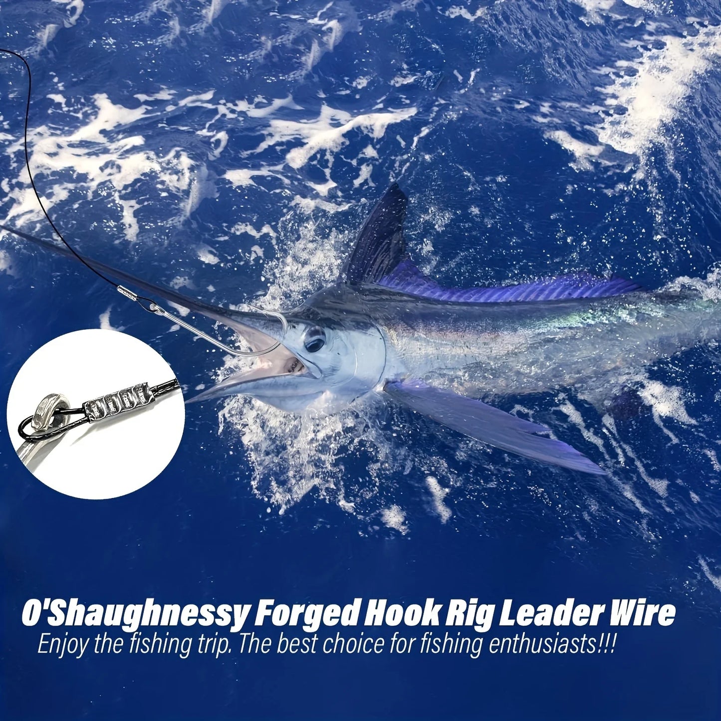 12pcsFishing Hook Rigs,Steel Leaders Long Shank Hook for Surf Fishing,Black Leader Wire O'shaughnessy Forged Hook for Freshwater