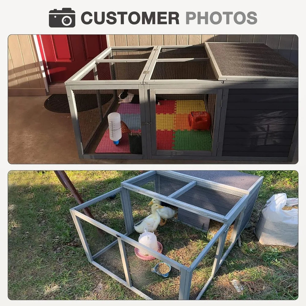 Large Wooden Chicken Coop and Rabbit Hutch Indoor Outdoor with Two Living Houses and PVC Layer for Chickens Ducks and Farm Animals