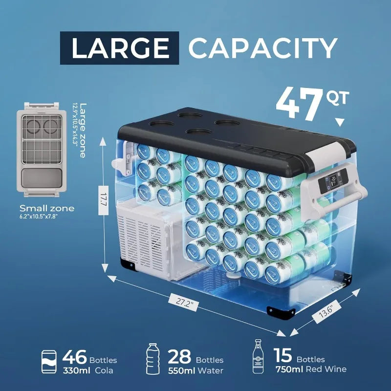 Euhomy 12 Volt Refrigerator 47QT Electric Cooler APP Control 12V Fridge Portable Freezer 12 24V DC 110 240V