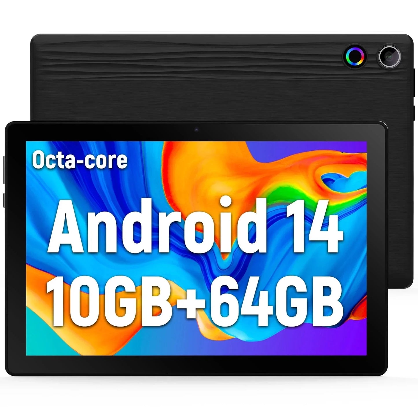 Bestski 10.1in Android 14 Tablet Octa Core 10GB RAM 64GB ROM Dual Cameras Black