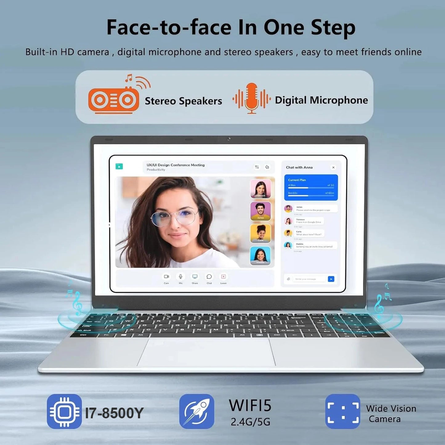 2025 15.6 Inch Windows 11 Pro Laptop Computer Intel Core i7 8500Y 16GB RAM 1TB Storage Office Computer Fingerprint Unlock Notebook PC