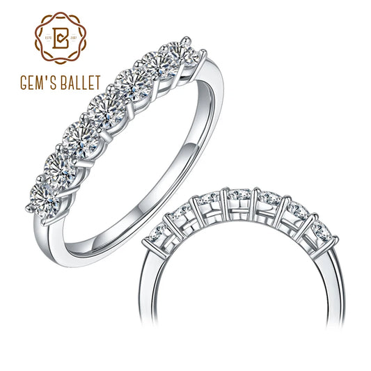GEM'S BALLET 14K White Gold Moissanite Jewelry 0.7Ct VVS1 Classic Style Moissanite Diamond Eternity Band Ring For Women