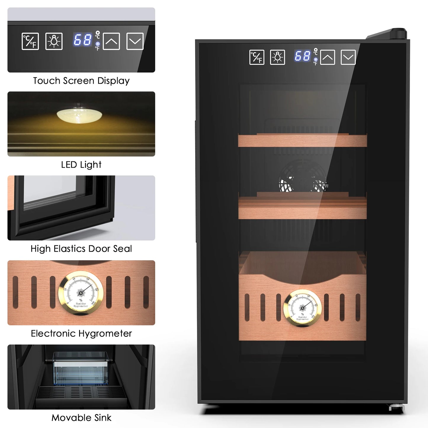 25L Thermostatic Electric Cigar Humidor With 200 Count Capacity Temp Control