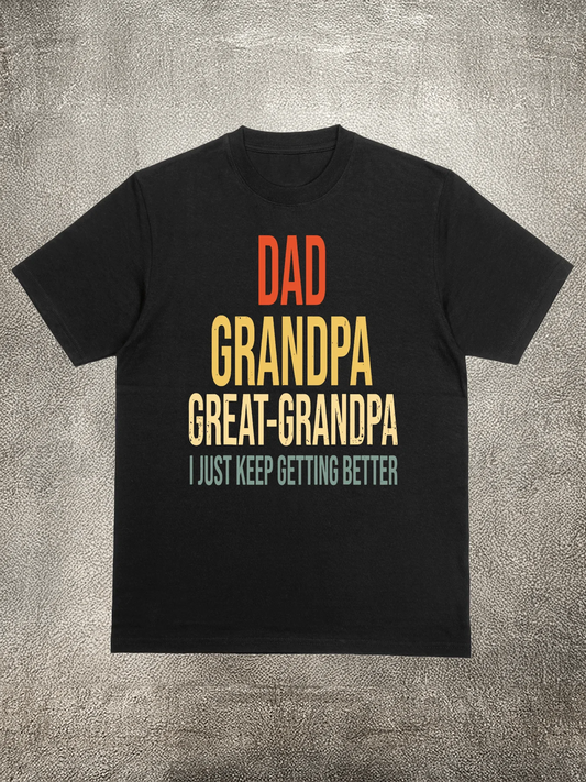200g Cotton Men's T - Shirt, Fun Text Pattern of Dad - Grandpa - Great - Grandpa, Heat - Transfer Printed, for Daily Casual Wear