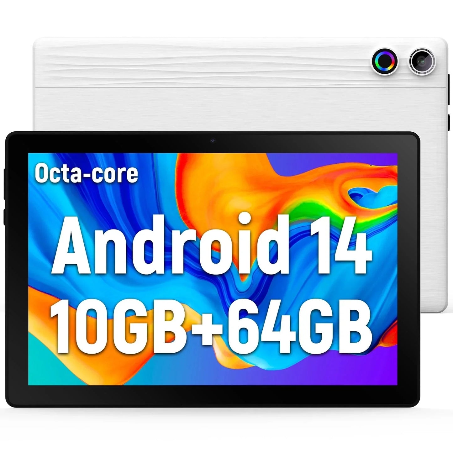 Bestski 10.1in Android 14 Tablet Octa Core 10GB RAM 64GB ROM Dual Cameras Black