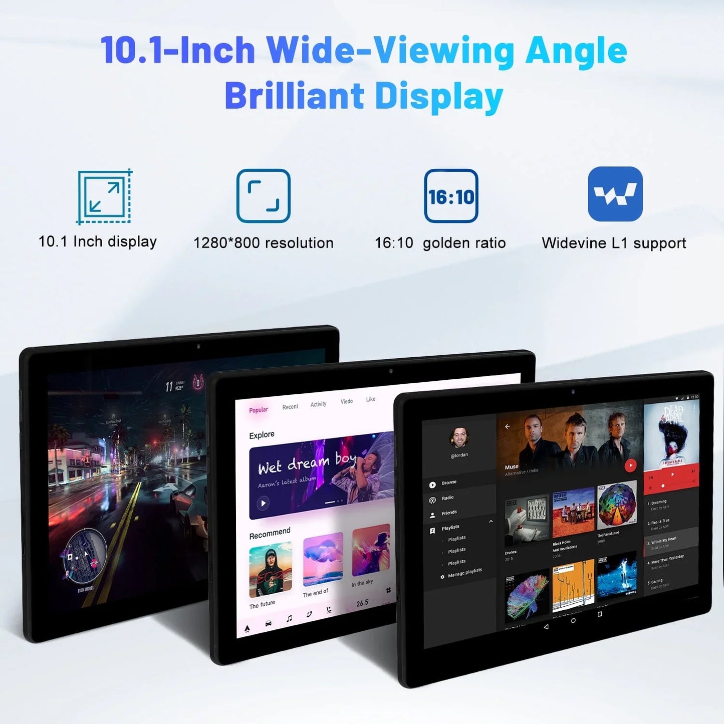 Bestski 10.1in Android 14 Tablet Octa Core 10GB RAM 64GB ROM Dual Cameras Black