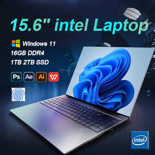 Intel Notebook PC Gamer 15.6 Inch Ultra Slim Laptop Intel Celeron N4000 16GB RAM 1TB 2TB SSD Office Study Computer Windows 11 Pro