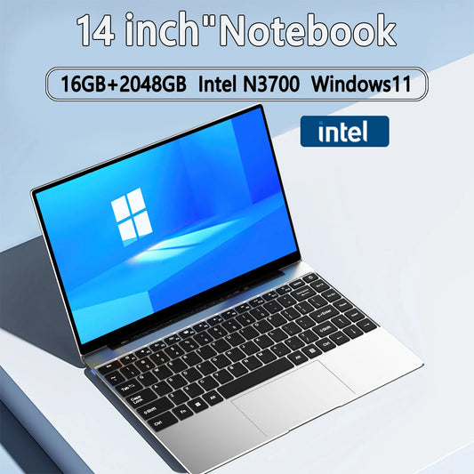 14.1 Inch Ultra Slim Laptop Intel N3700 16GB RAM 2TB SSD Notebook Gamer 1920x1080 Display Office Study Computer Windows 11 Pro