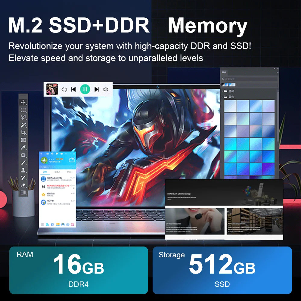 Intel Notebook PC Gamer 15.6 Inch Ultra Slim Laptop Intel Celeron N4000 16GB RAM 1TB 2TB SSD Office Study Computer Windows 11 Pro