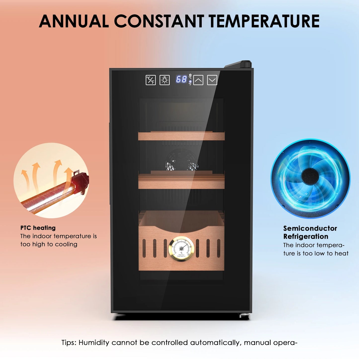 25L Thermostatic Electric Cigar Humidor With 200 Count Capacity Temp Control