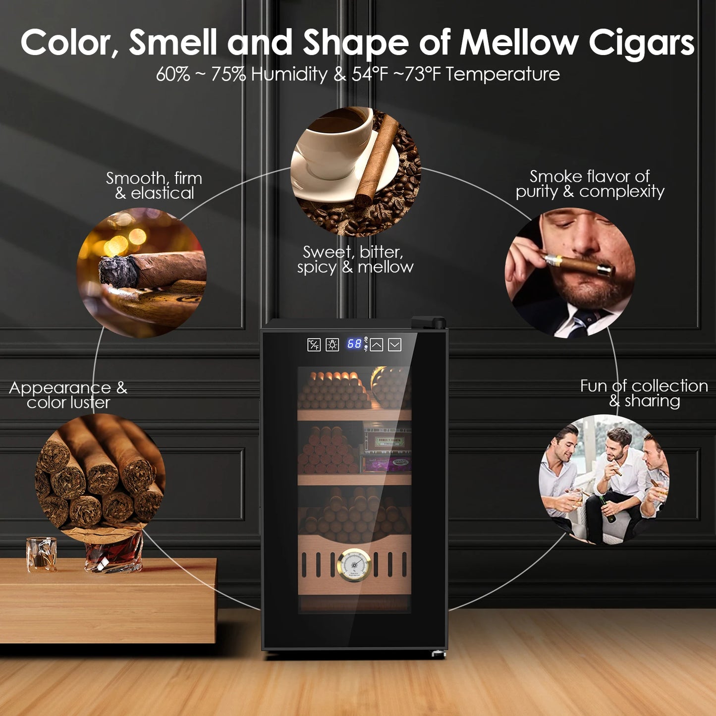 25L Thermostatic Electric Cigar Humidor With 200 Count Capacity Temp Control