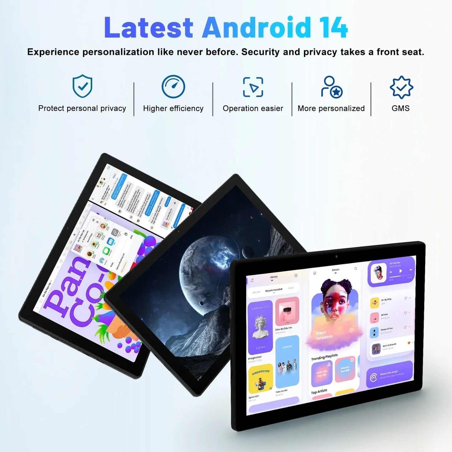 Bestski 10.1in Android 14 Tablet Octa Core 10GB RAM 64GB ROM Dual Cameras Black