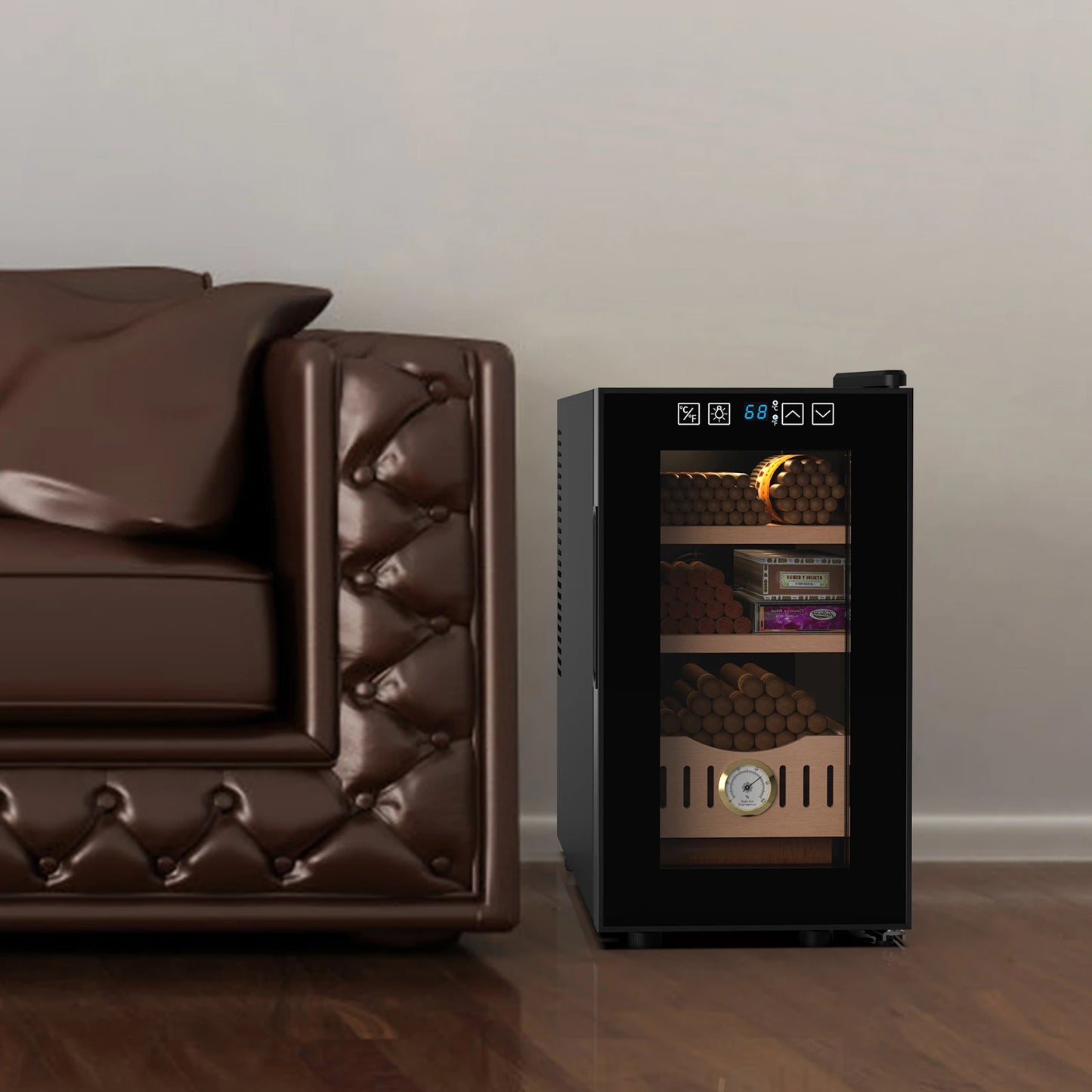 25L Thermostatic Electric Cigar Humidor With 200 Count Capacity Temp Control