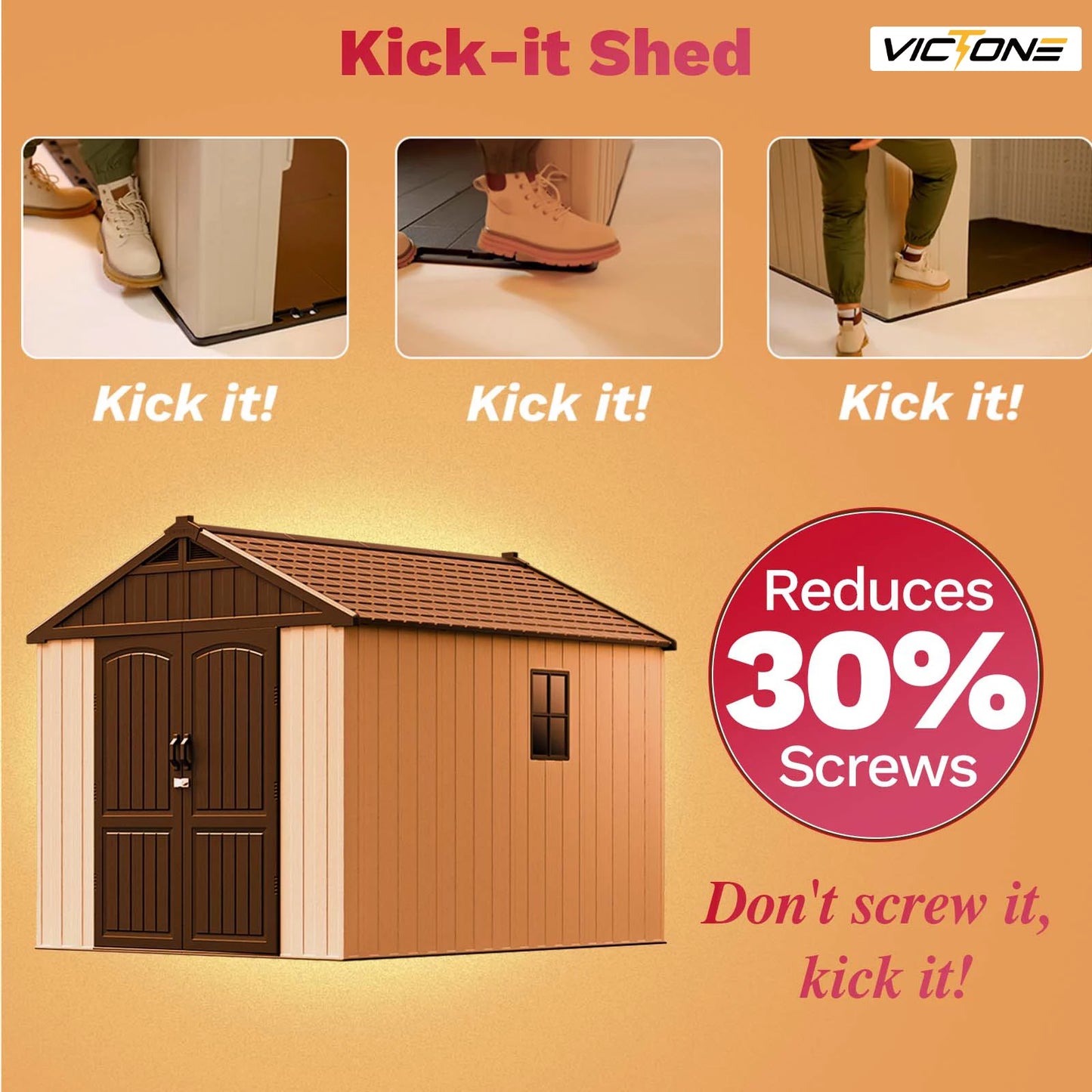 Victone 8x10 Plastic Outdoor Storage Shed With Floor Window Lockable Door Beige