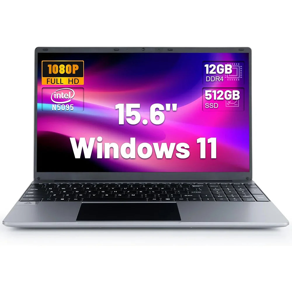 Bestski 15.6 Inch Laptop Intel N5095 Processor 12GB RAM 512GB SSD IPS Display 1080P Windows 11 38000mWh Battery Computer Notebook