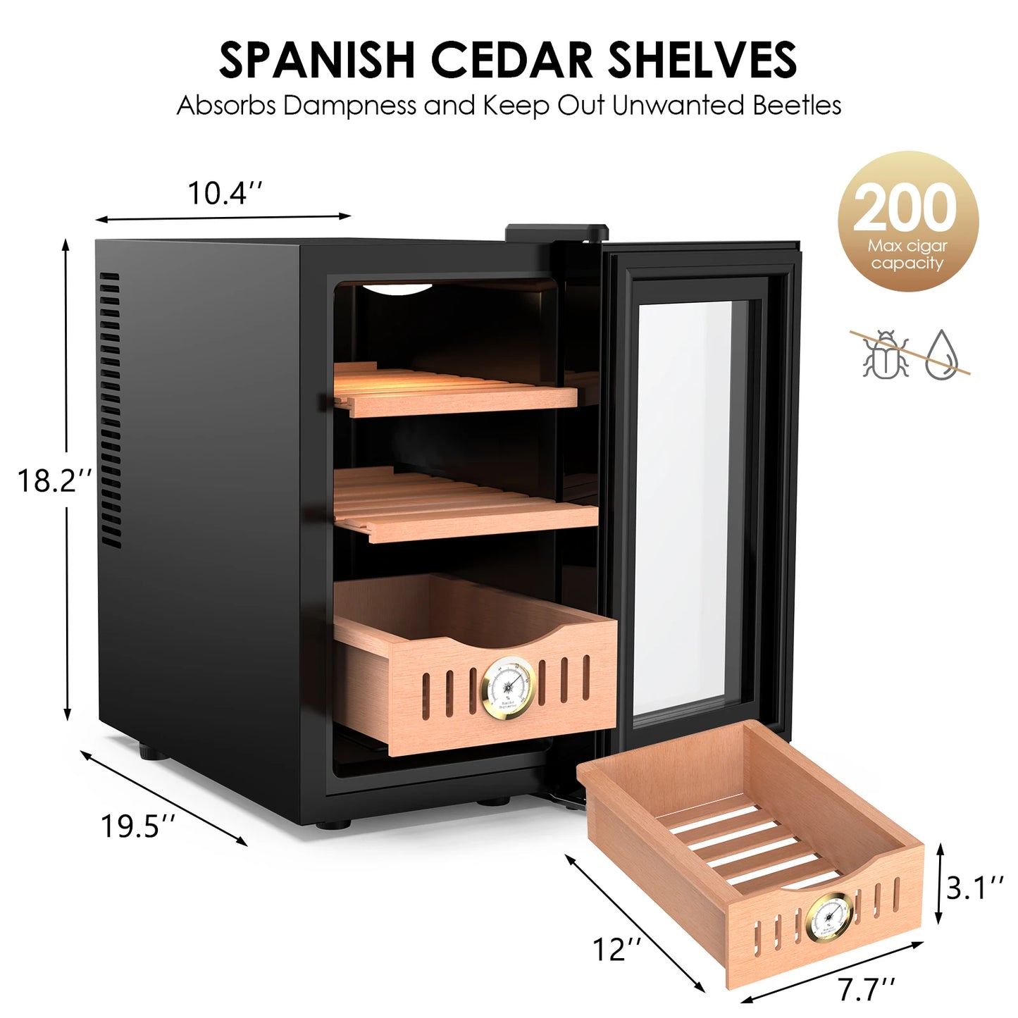 25L Thermostatic Electric Cigar Humidor With 200 Count Capacity Temp Control