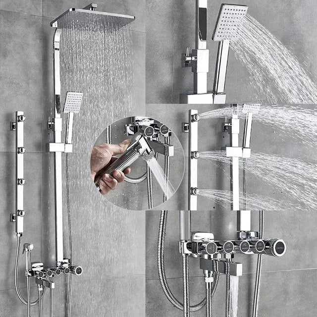 Bathroom Shower Set Multifunction White Gold Back Chest Spray Rainfall Shower Head 12 Inch Bath Shower Mixer Set