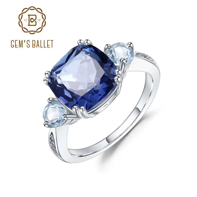 Gem's Ballet 5.22Ct Iolite Blue Mystic Quartz Sky Blue Topaz Rings  AU750 585 14K 10K 18K Gold 925 Silver Ring Jewelry For Women