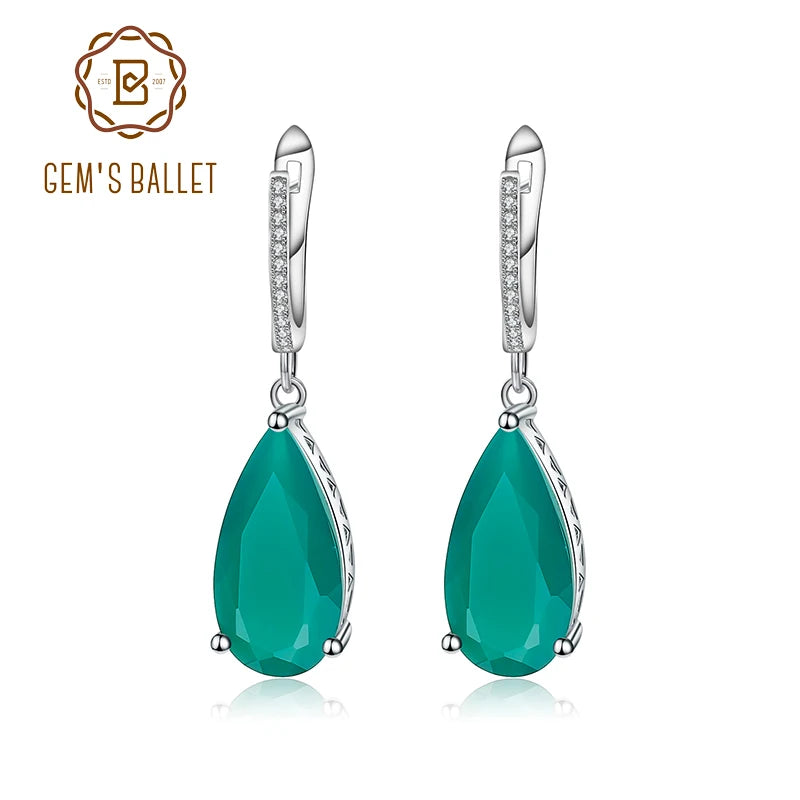 Gems Ballet Natural Green Agate Drop Earrings 10x20mm 925 Sterling Silver