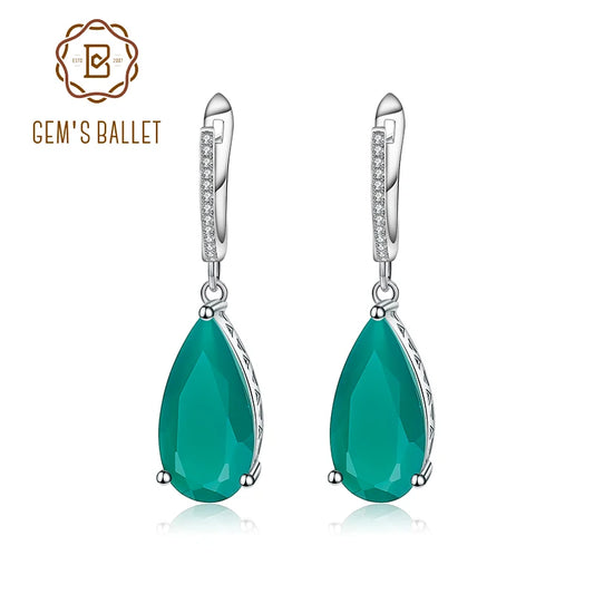 Gems Ballet Natural Green Agate Drop Earrings 10x20mm 925 Sterling Silver