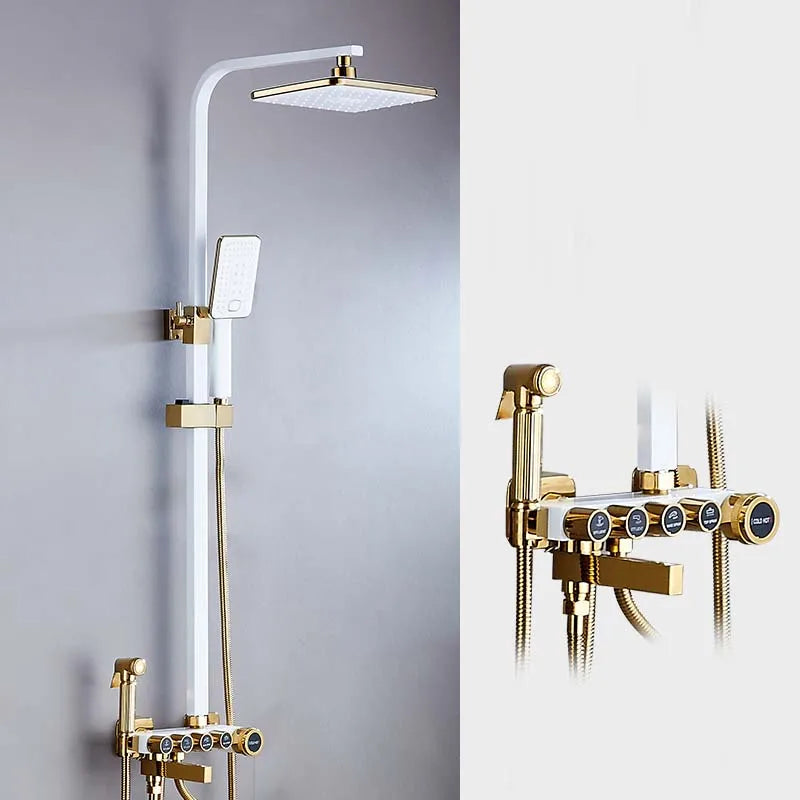 Bathroom Shower Set Multifunction White Gold Back Chest Spray Shower System Rainfall Shower Head 12 Inch Bath Shower Mixer Set