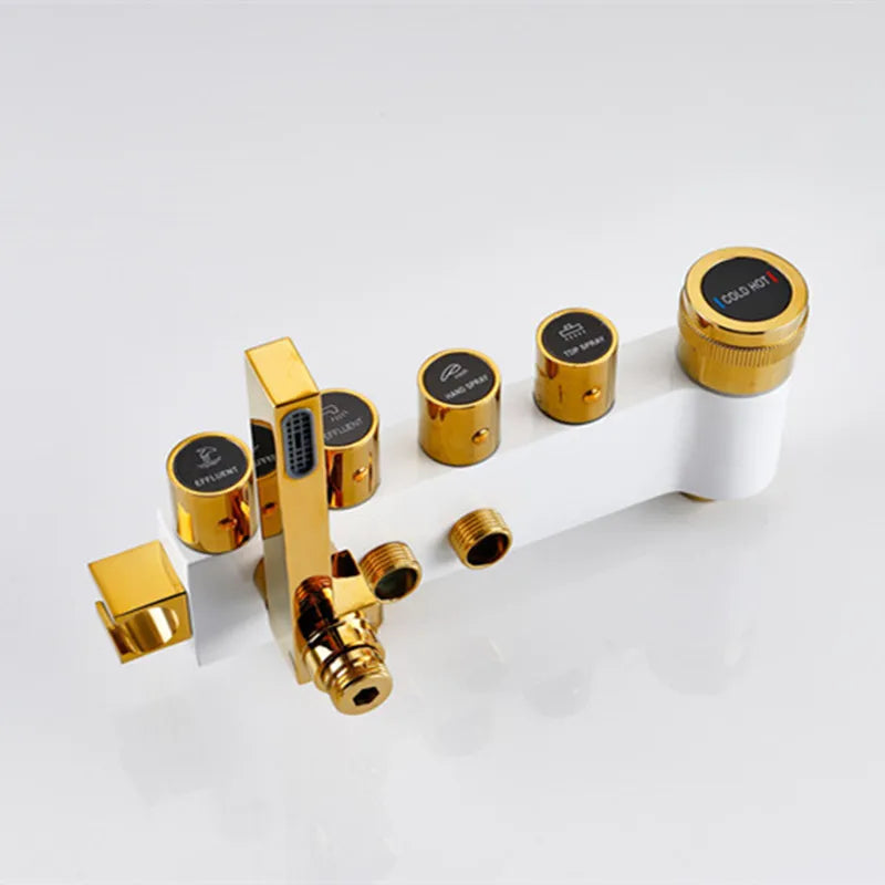 Bathroom Shower Set Multifunction White Gold Back Chest Spray Shower System Rainfall Shower Head 12 Inch Bath Shower Mixer Set