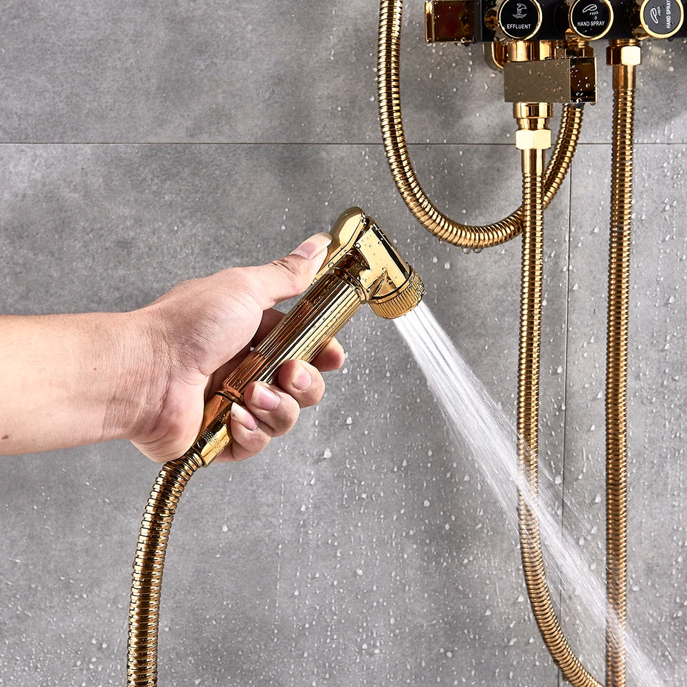 Bathroom Shower Set Multifunction White Gold Back Chest Spray Rainfall Shower Head 12 Inch Bath Shower Mixer Set