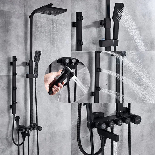 Bathroom Shower Set Multifunction White Gold Back Chest Spray Shower System Rainfall Shower Head 12 Inch Bath Shower Mixer Set