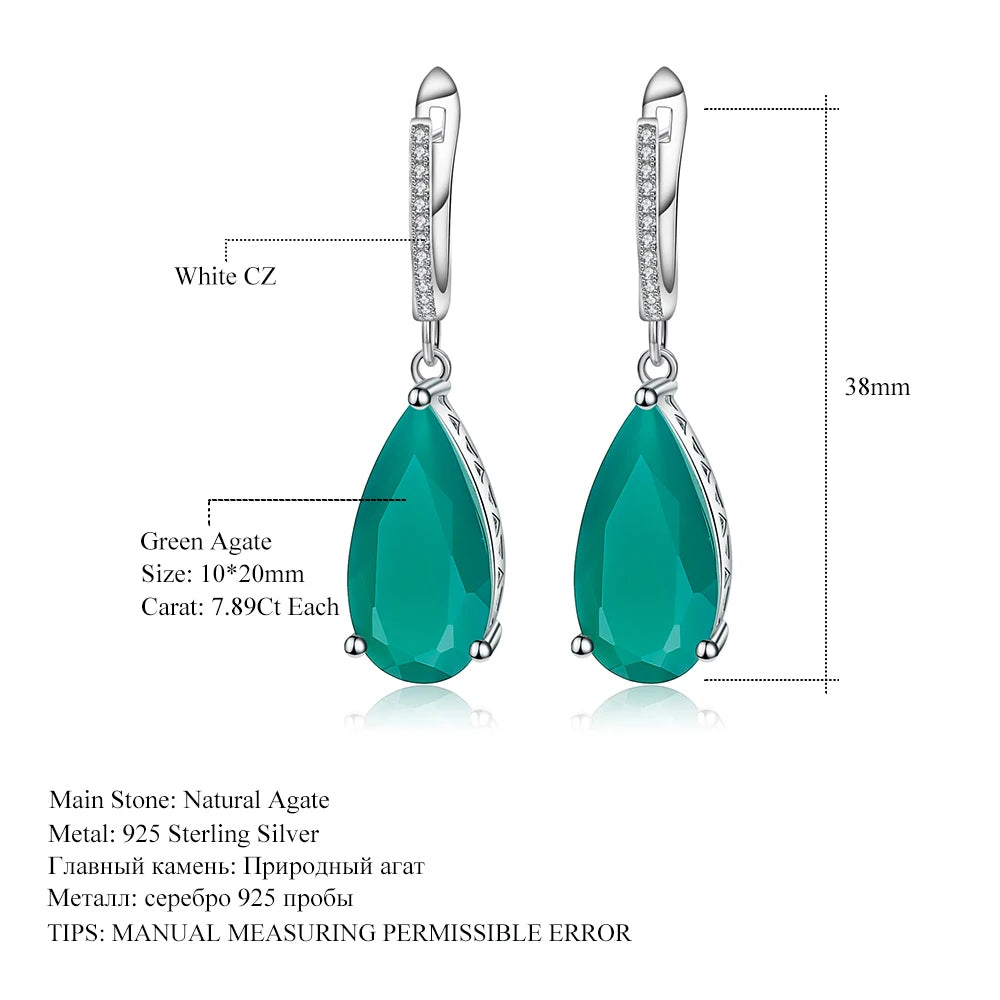 Gems Ballet Natural Green Agate Drop Earrings 10x20mm 925 Sterling Silver