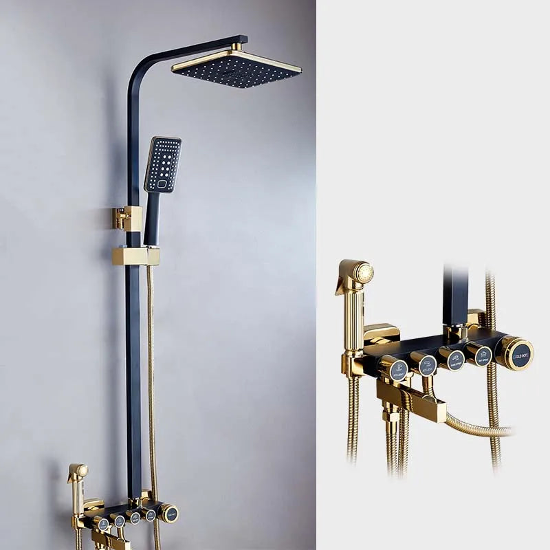 Bathroom Shower Set Multifunction White Gold Back Chest Spray Rainfall Shower Head 12 Inch Bath Shower Mixer Set