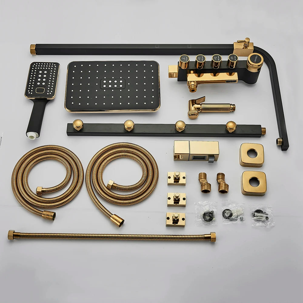 Bathroom Shower Set Multifunction White Gold Back Chest Spray Rainfall Shower Head 12 Inch Bath Shower Mixer Set